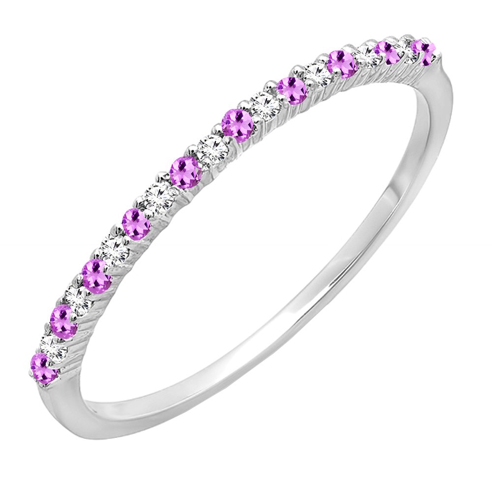 Dazzlingrock Collection 10K Round Amethyst & White Diamond Ladies Anniversary Wedding Band, White Gold, Size 5