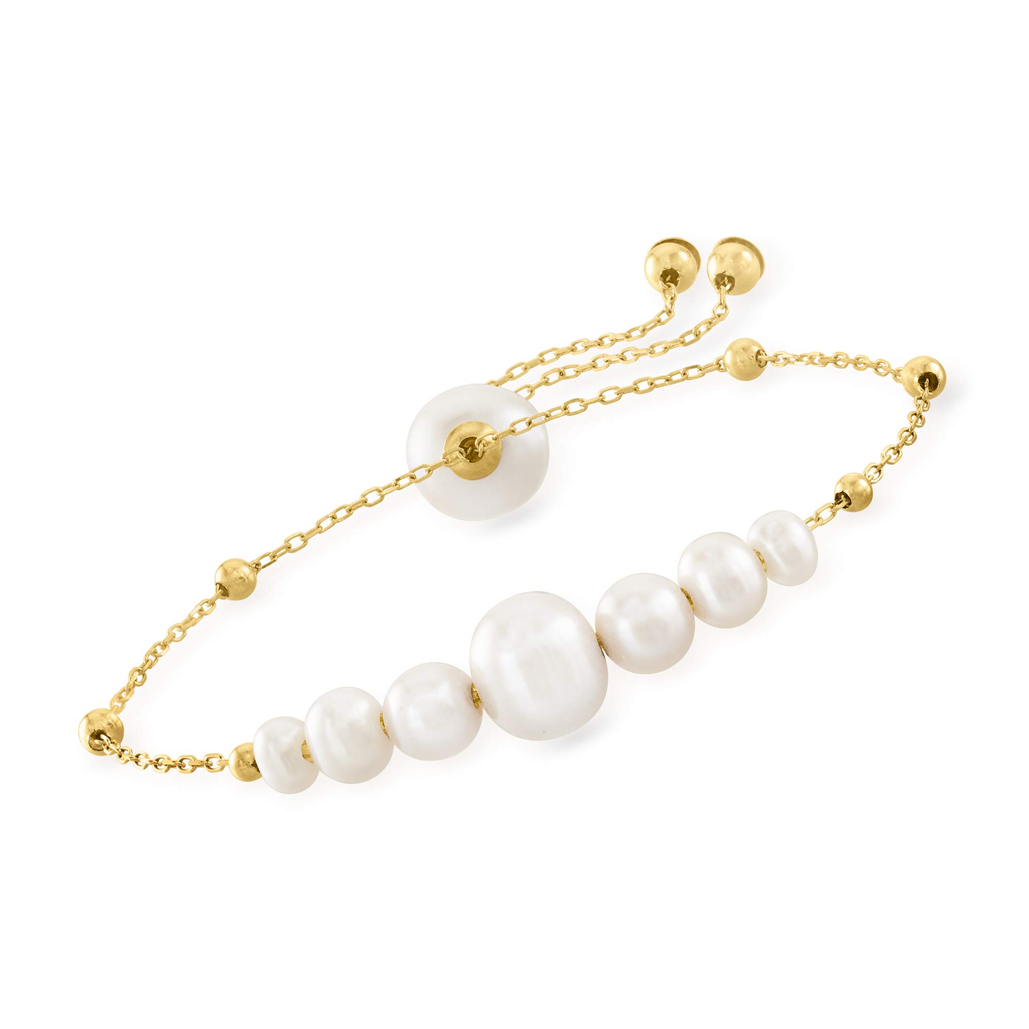 Ross-Simons 4-9.5mm Cultured Pearl Bolo Bracelet in 14kt Yellow Gold