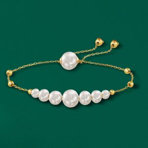 Ross-Simons 4-9.5mm Cultured Pearl Bolo Bracelet in 14kt Yellow Gold