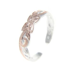 arthur's jewelry 925 sterling silver 2 tone pink rose gold plated hawaiian plumeria flower scroll 4mm cut out open toe ring