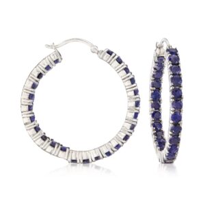 ross-simons 6.00 ct. t.w. sapphire inside-outside hoop earrings in sterling silver