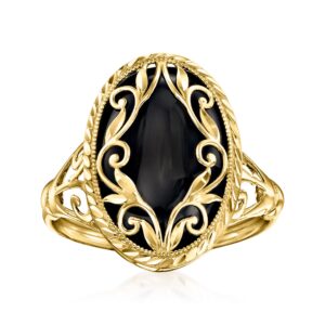 ross-simons black onyx scrollwork ring in 14kt yellow gold. size 9