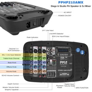 Pyle PA Speaker DJ Mixer Bundle - Portable Wireless Bluetooth Sound System w/ USB SD XLR 1/4" RCA Inputs, LED Lights - Dual Speaker, Mixer, Microphone, Stand, Cable - Home/Outdoor PPHP210AMX,Black