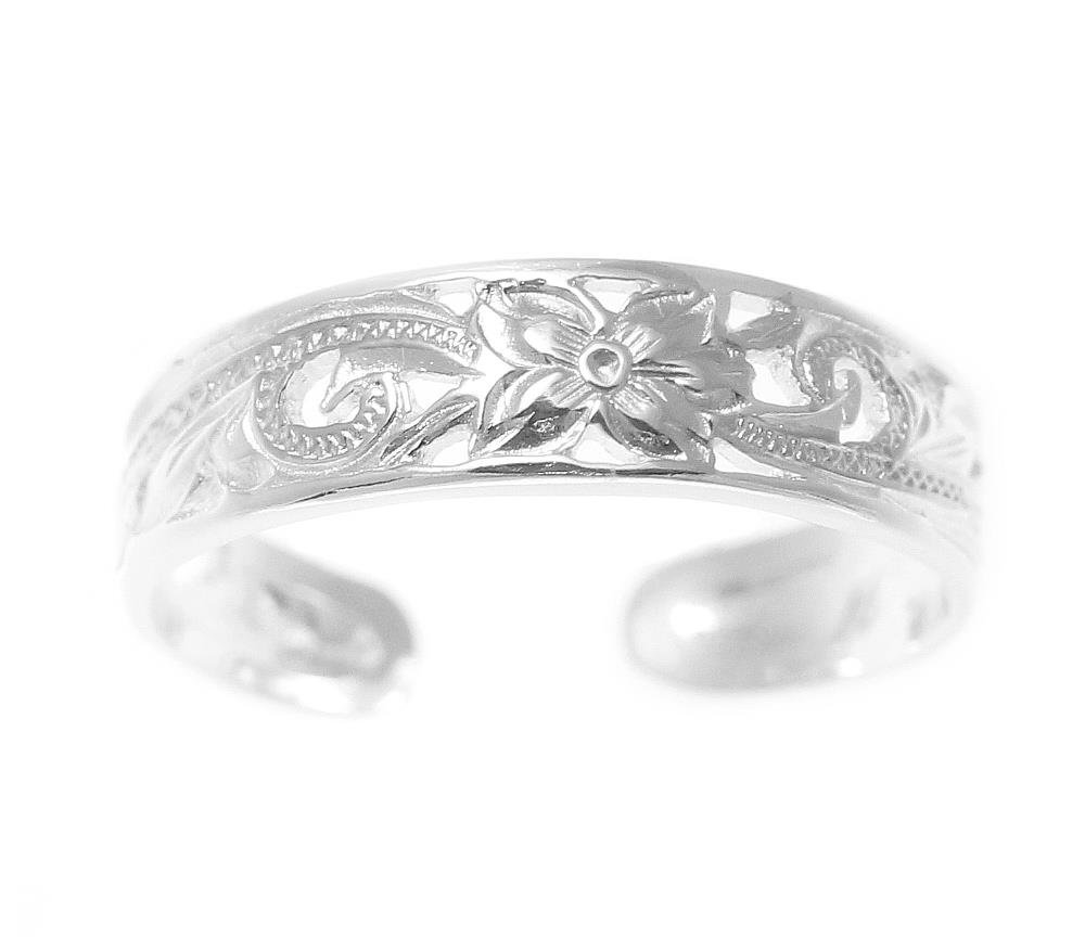 Arthur's Jewelry 925 sterling silver Hawaiian plumeria flower scroll 4mm inside cut open toe ring