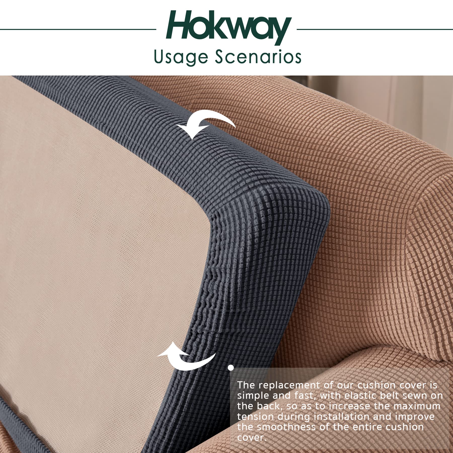 Hokway Stretch Couch Cushion Slipcovers Reversible Cushion Protector Slipcovers Sofa Cushion Protector Covers(Gray, Small)