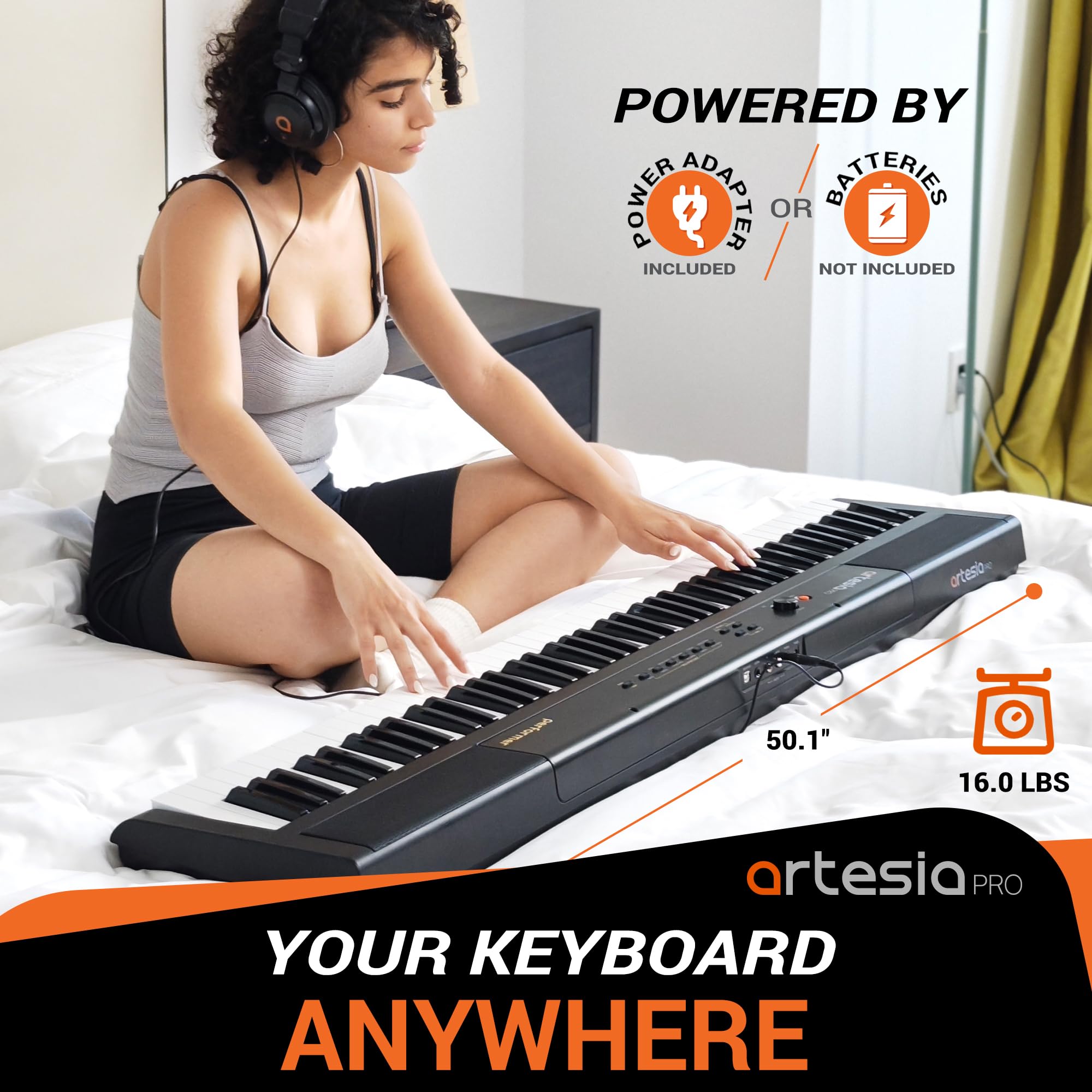 Artesia Portable 88 Key Weighted Keyboard Piano, 88-Key Digital Piano Keyboard with Full-Size Velocity Sensitive Keys, Electric Keyboard Piano including Sustain Pedal & Live Piano Lessons and Melodics