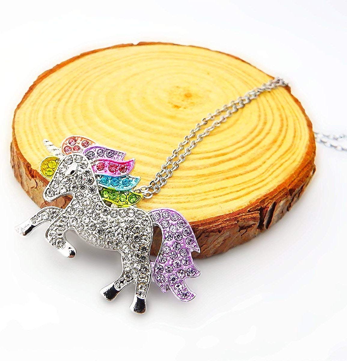 ALoveSoul Silver Rainbow Unicorn Pendant Necklace Fashion Necklace Gift for Women (Silver)