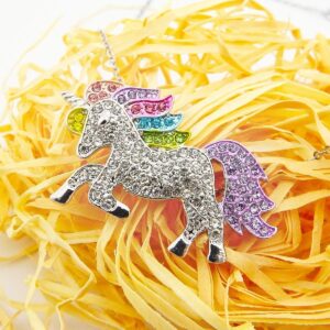 ALoveSoul Silver Rainbow Unicorn Pendant Necklace Fashion Necklace Gift for Women (Silver)