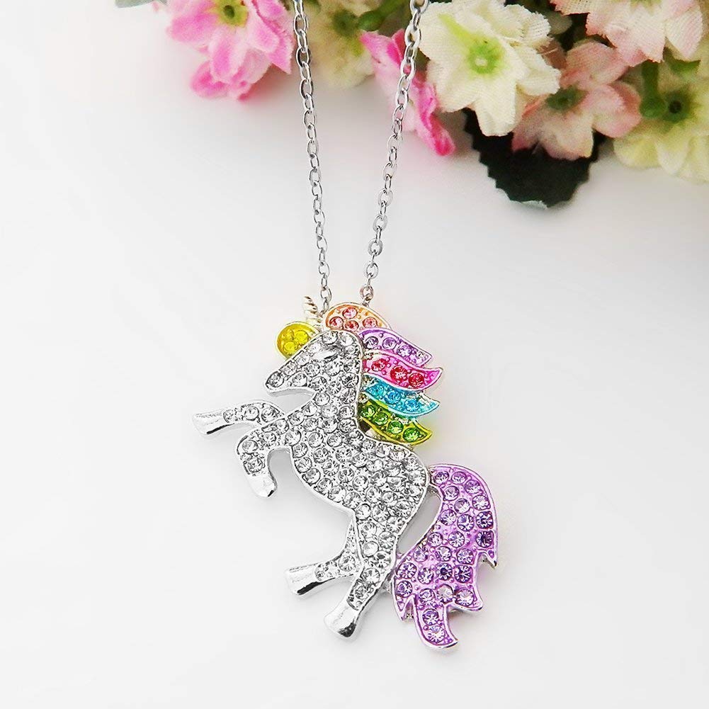 ALoveSoul Silver Rainbow Unicorn Pendant Necklace Fashion Necklace Gift for Women (Silver)