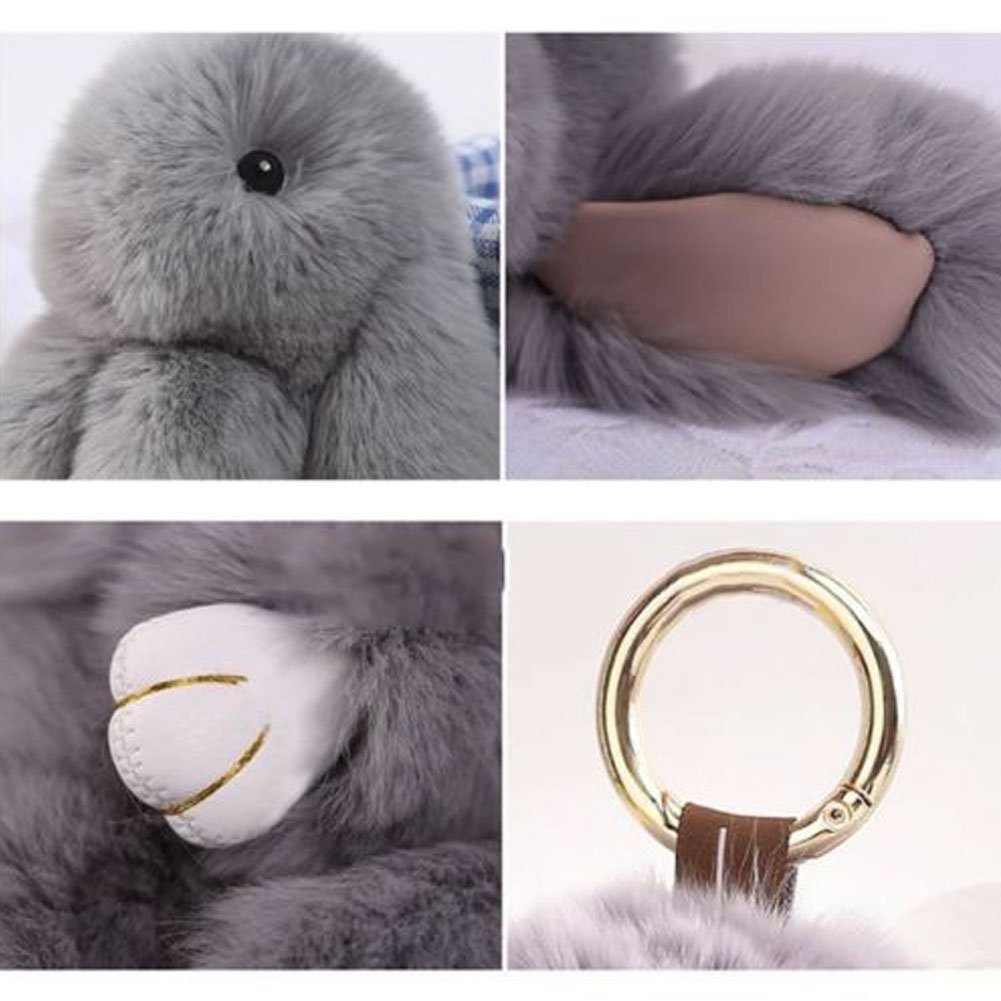 HXINFU Real Rabbit Fur Ball Keychain Bag Plush Pom Poms Fluffy Bunny Keychain