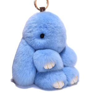 HXINFU Real Rabbit Fur Ball Keychain Bag Plush Pom Poms Fluffy Bunny Keychain