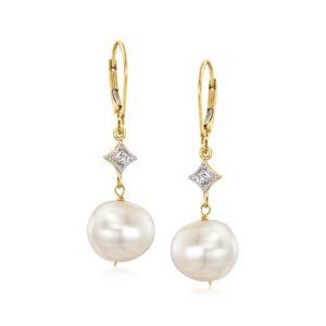 ross-simons 10.5-11mm cultured pearl drop earrings with diamond accents in 14kt yellow gold