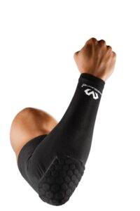 mcdavid elbow and arm compression sleeve with hex padding. for basketball, football, baseball and more. knit airflow and uv protection