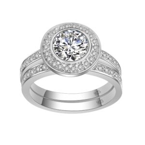 Lavencious Round Wedding Bridal Ring Sets Engagement Band 925 Sterling Silver with White AAA CZ (Silver, 6)