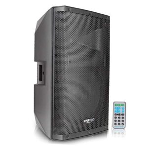 pyle bluetooth pa monitor speaker system - 1400 watt indoor outdoor loudspeaker w/ 15 inch subwoofer, 1.75" tweeter, 38mm stand mount support, xlr - for dj party on-stage - pyle padh15bta black