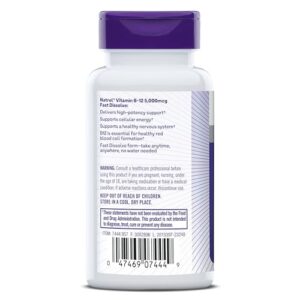 Natrol Vitamin B-12 5000mcg, Dietary Supplement for Cellular Energy Production & Healthy Nervous System Support, 200 Strawberry-Flavored Fast Dissolve Tablets, 200 Day Supply