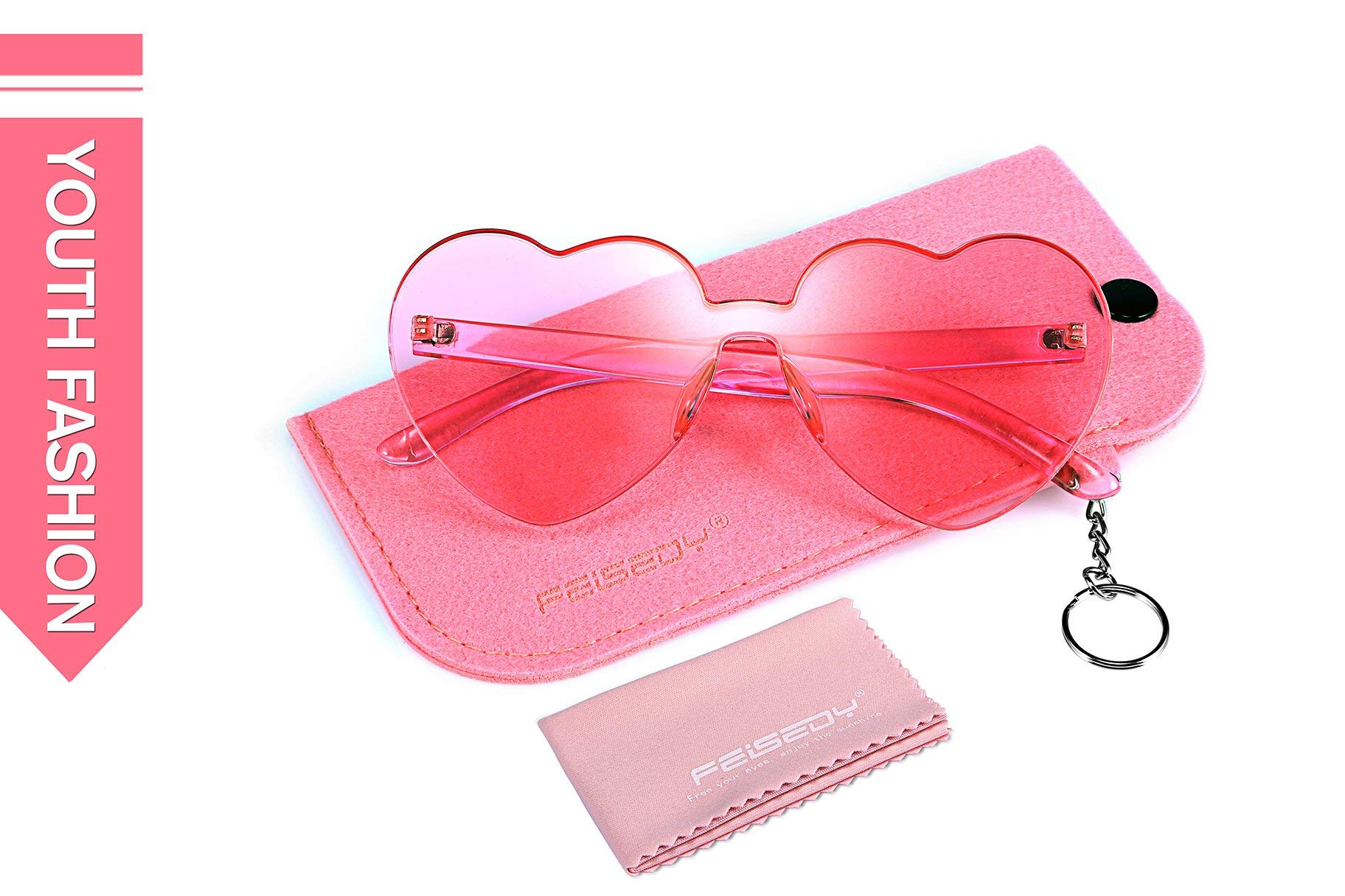 FEISEDY Thick Heart Sunglasses Rimless Heart Shaped Sun Glasses Women Fashion Love Glasses B2419