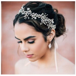 sweetv crystal bridal headpieces for brides silver wedding hair accessories bride headband pearl hair vine rhinestone hair pieces for women