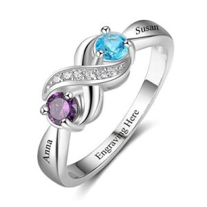 Personalized Infinity Mothers Ring with 2 Round Simulated Birthstones Engagement Promise Rings for Women (6)