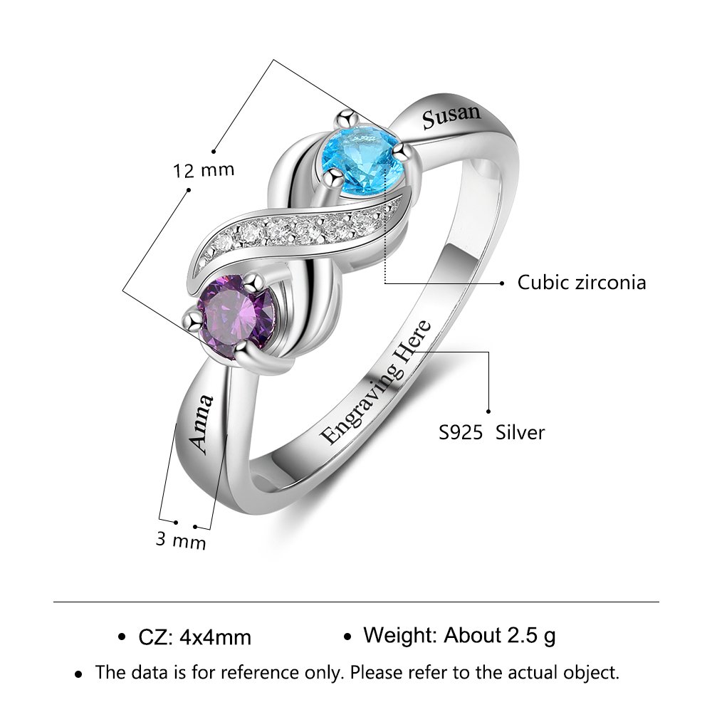 Personalized Infinity Mothers Ring with 2 Round Simulated Birthstones Engagement Promise Rings for Women (6)