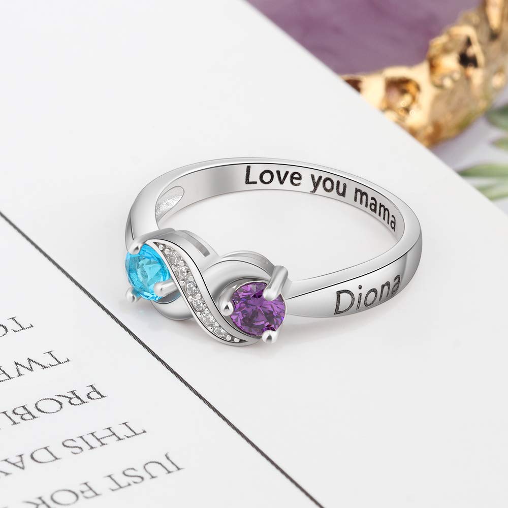 Personalized Infinity Mothers Ring with 2 Round Simulated Birthstones Engagement Promise Rings for Women (6)