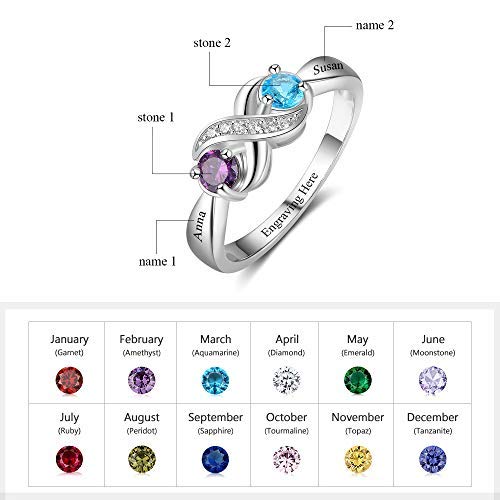 Personalized Infinity Mothers Ring with 2 Round Simulated Birthstones Engagement Promise Rings for Women (6)