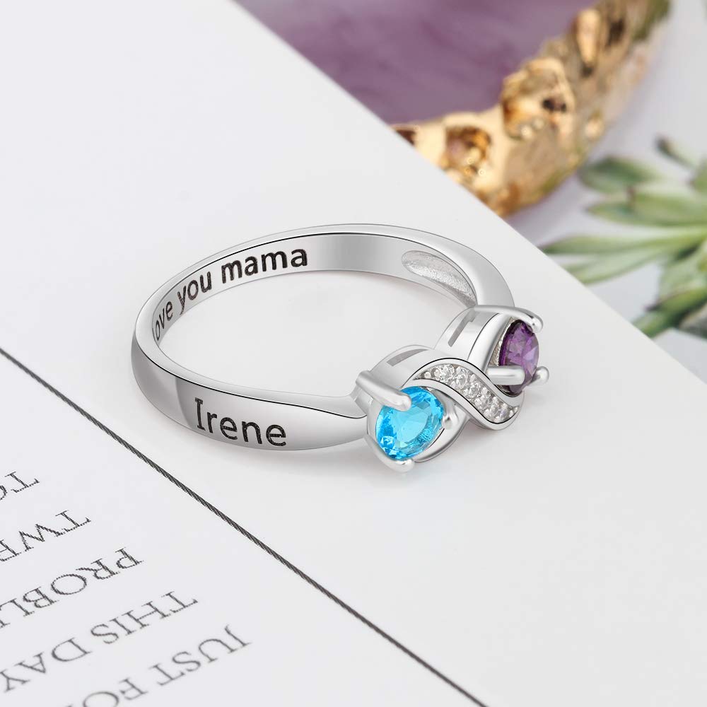 Personalized Infinity Mothers Ring with 2 Round Simulated Birthstones Engagement Promise Rings for Women (6)