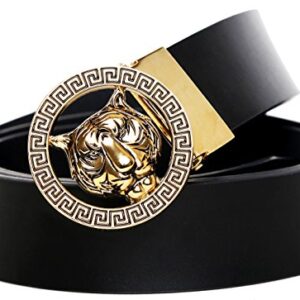 Old John Leather Men's Luxury Gold Tiger Buckle 35-mm Italian Leather Belt (105cm/41.3inch(34-36), Black)