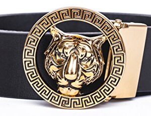 Old John Leather Men's Luxury Gold Tiger Buckle 35-mm Italian Leather Belt (105cm/41.3inch(34-36), Black)