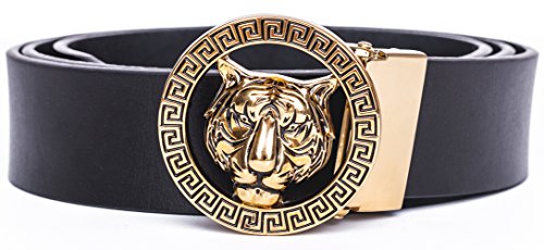 Old John Leather Men's Luxury Gold Tiger Buckle 35-mm Italian Leather Belt (105cm/41.3inch(34-36), Black)