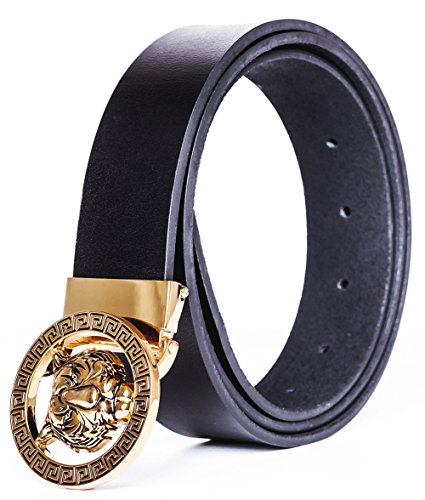 Old John Leather Men's Luxury Gold Tiger Buckle 35-mm Italian Leather Belt (105cm/41.3inch(34-36), Black)