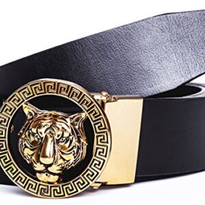 Old John Leather Men's Luxury Gold Tiger Buckle 35-mm Italian Leather Belt (105cm/41.3inch(34-36), Black)