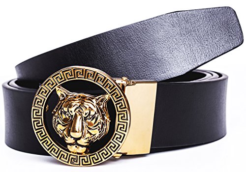 Old John Leather Men's Luxury Gold Tiger Buckle 35-mm Italian Leather Belt (105cm/41.3inch(34-36), Black)