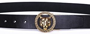 Old John Leather Men's Luxury Gold Tiger Buckle 35-mm Italian Leather Belt (105cm/41.3inch(34-36), Black)