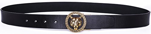 Old John Leather Men's Luxury Gold Tiger Buckle 35-mm Italian Leather Belt (105cm/41.3inch(34-36), Black)