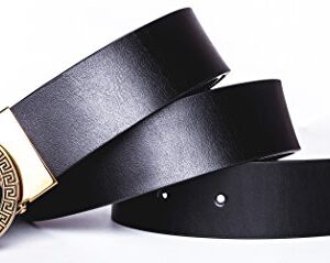 Old John Leather Men's Luxury Gold Tiger Buckle 35-mm Italian Leather Belt (105cm/41.3inch(34-36), Black)