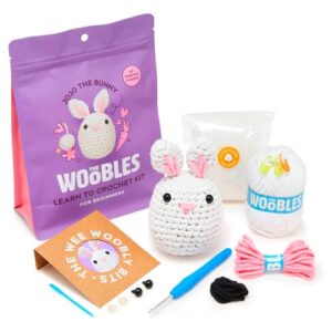 the woobles beginners crochet kit with easy peasy yarn as seen on shark tank - with step-by-step video tutorials - jojo the bunny