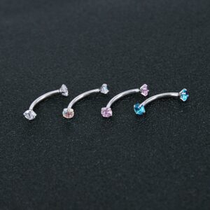 ZS 8PCS 16G Stainless Steel Cubic Zirconia Curved Barbell Eyebrow Ring Daith Earring Rook Piercing (Round, Barbell length:3/8"(10mm))