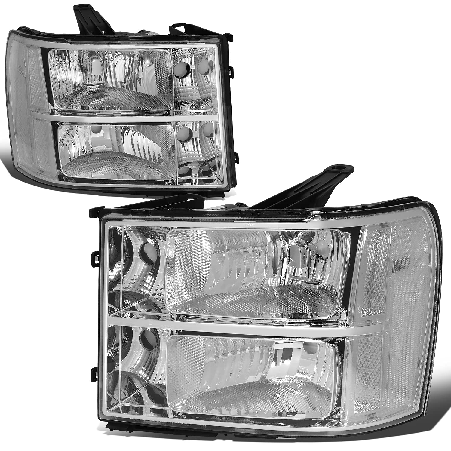 DNA MOTORING HL-OH-GMCSIE07-CH-CL1 Pair of Chrome Housing Headlights Compatible with 07-13 GMC Sierra 1500/07-14 Sierra 2500 HD 3500 HD