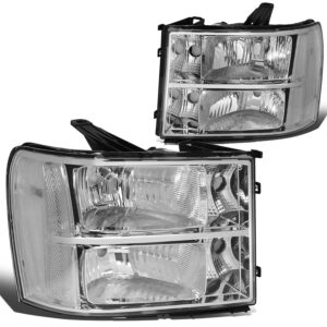 DNA MOTORING HL-OH-GMCSIE07-CH-CL1 Pair of Chrome Housing Headlights Compatible with 07-13 GMC Sierra 1500/07-14 Sierra 2500 HD 3500 HD