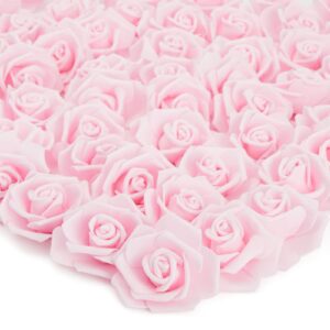 100 pack light pink artificial flowers, bulk stemless fake foam roses for wedding, decorations, bouquets (3 in)