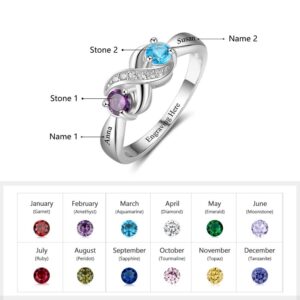 925 Sterling Silver Personalized Infinity Mothers Rings with 2 Round Simulated Birthstones Custom Engraved Engagement Promise Rings for Women (9)