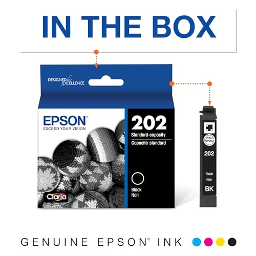 EPSON 202 Claria Ink Standard Capacity Black Cartridge (T202120-S) Works with WorkForce WF-2860, Expression XP-5100