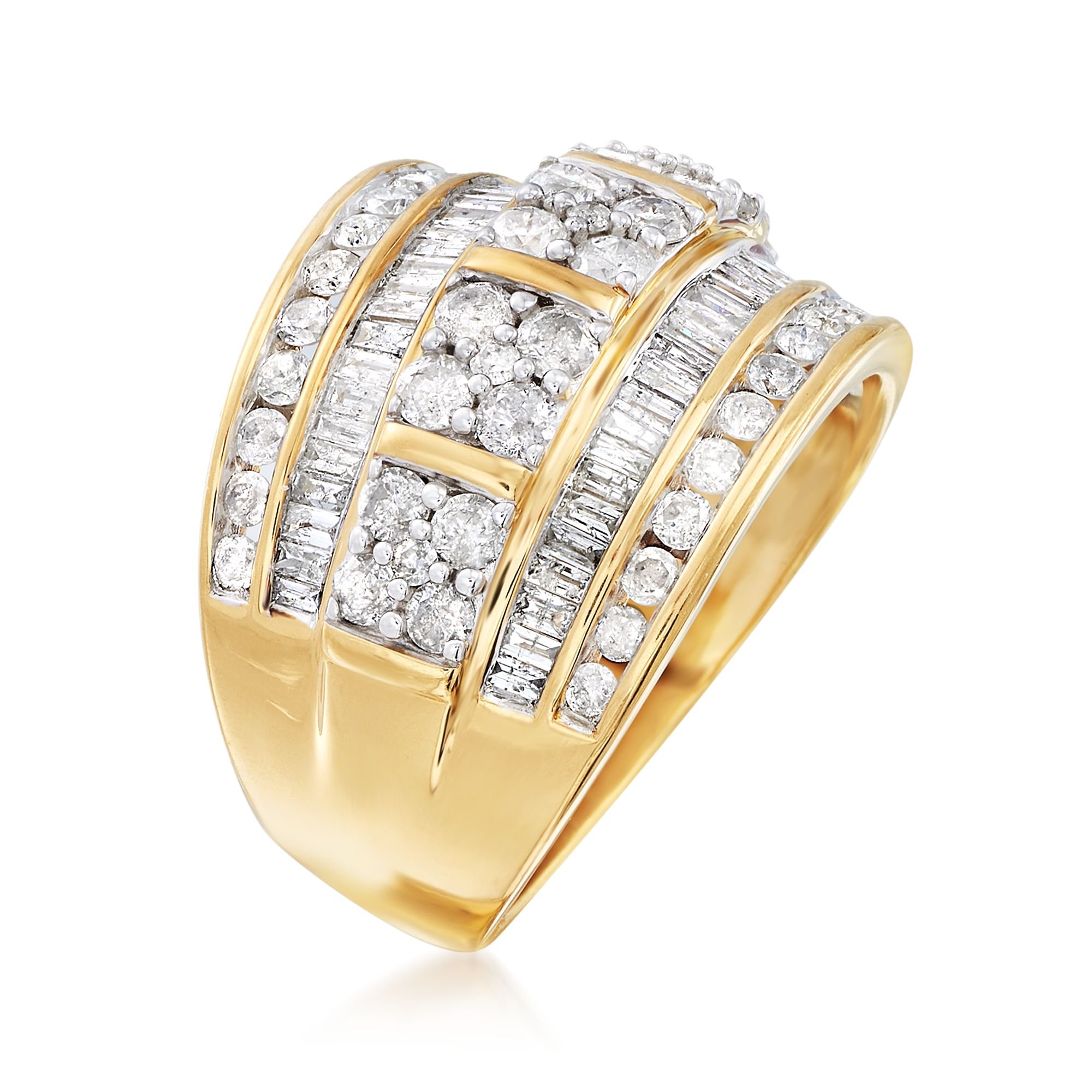 Ross-Simons 2.00 ct. t.w. Baguette and Round Diamond Multi-Row Ring in 18kt Gold Over Sterling. Size 7