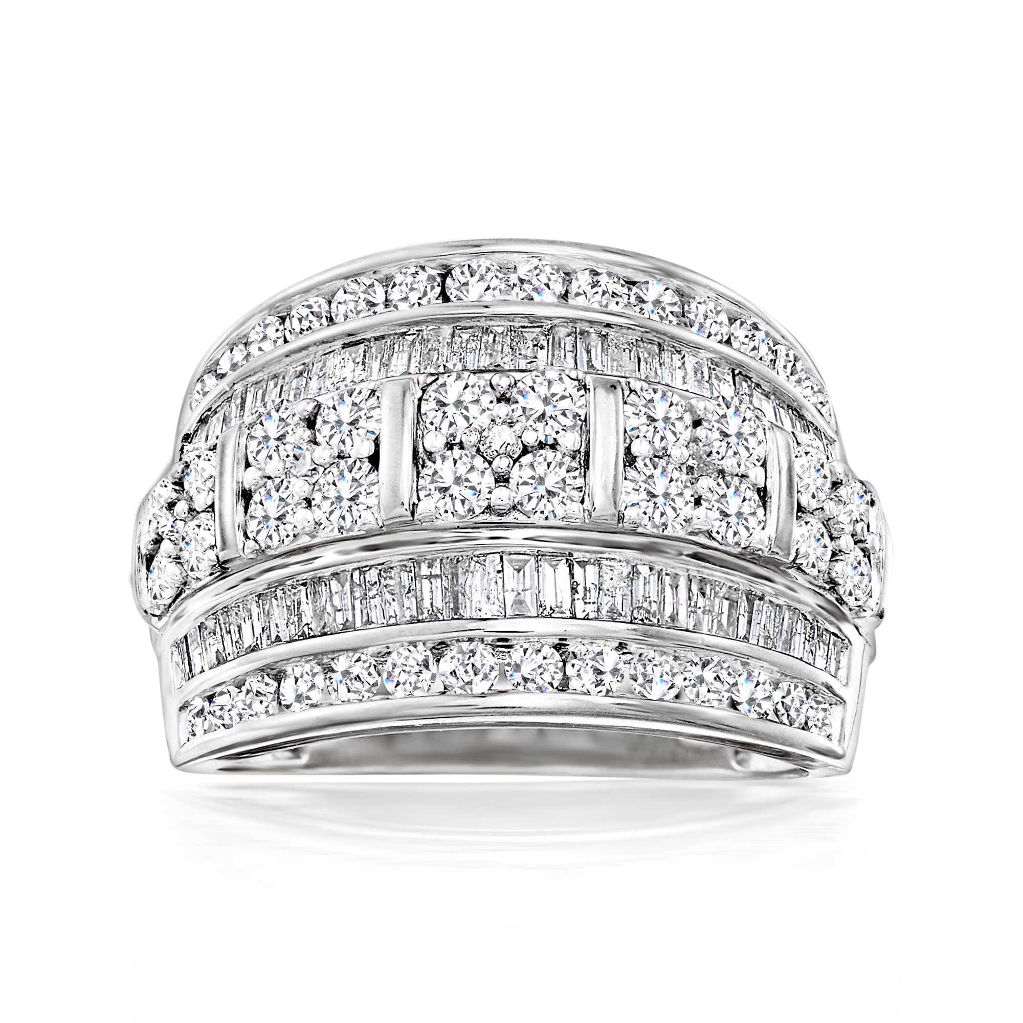 Ross-Simons 2.00 ct. t.w. Baguette and Round Diamond Multi-Row Ring in Sterling Silver. Size 9