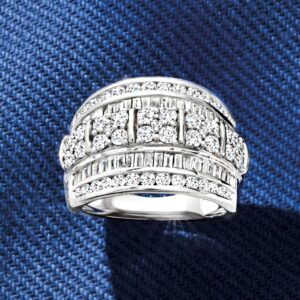 Ross-Simons 2.00 ct. t.w. Baguette and Round Diamond Multi-Row Ring in Sterling Silver. Size 9