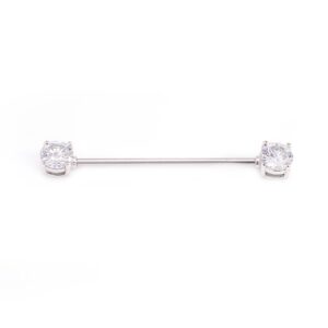 BodyJewelryOnline Industrial Barbell Earring Cartilage [Clear], Front Facing CZ Ends, 14g Thickness, 38mm Bar Length, 7mm CZ Round Gem, Surgical Steel, Hypoallergenic, Durable, Smooth