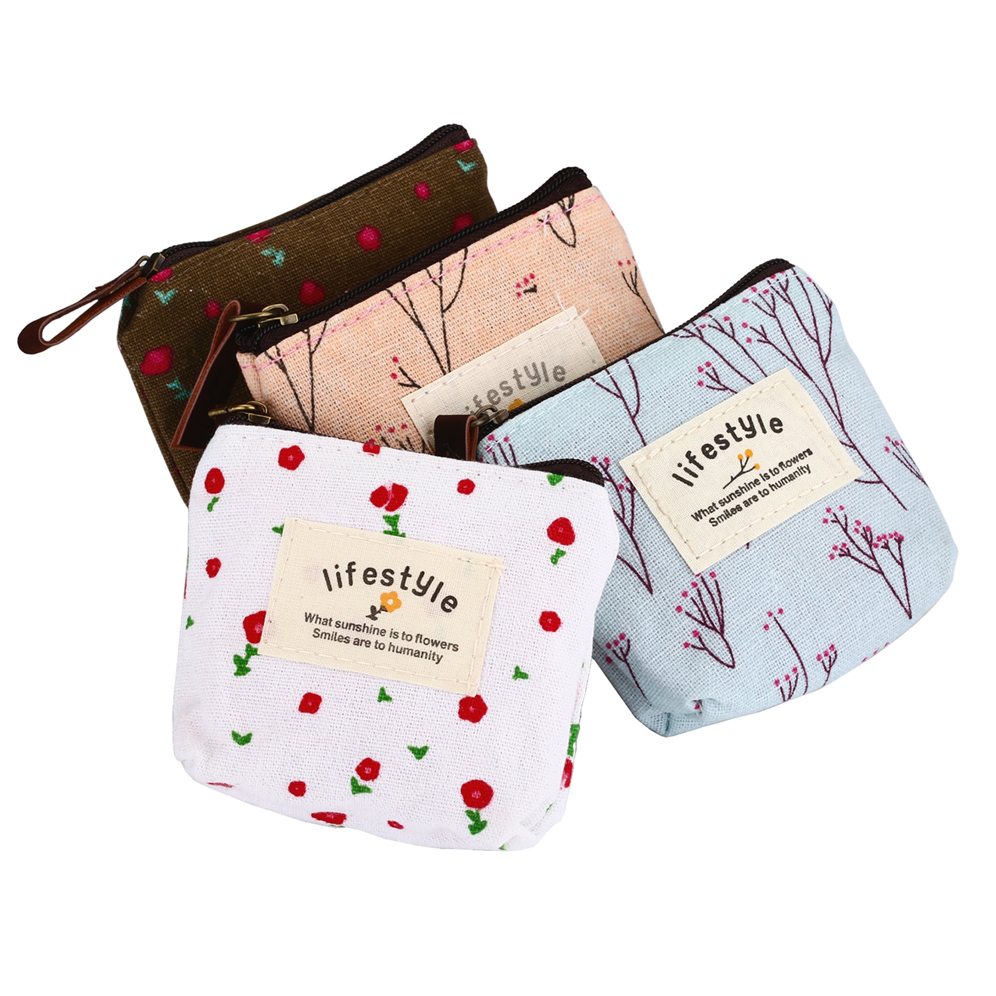 Cute Floral Canvas Change Coin Purse Small Zipper Pouch Bag Wallet by Aiphamy, 4 Pack