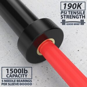 Synergee Games 20kg Colored Men’s Red Ceramic Coated Barbell. Rated 1500lbs for Weightlifting and Powerlifting