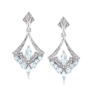 ross-simons 0.80 ct. t.w. aquamarine chandelier earrings with diamonds in sterling silver